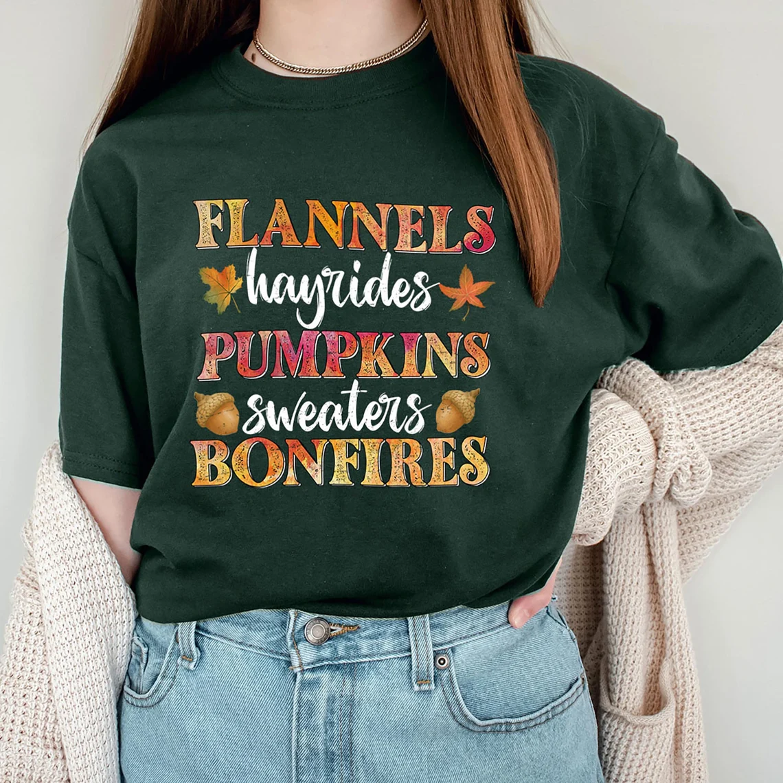 Flannels Hayrides Pumpkins Vintage Sweaters Bonfires Autumn T-Shirt