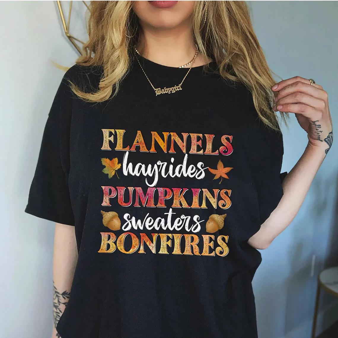 Flannels Hayrides Pumpkins Vintage Sweaters Bonfires Autumn T-Shirt