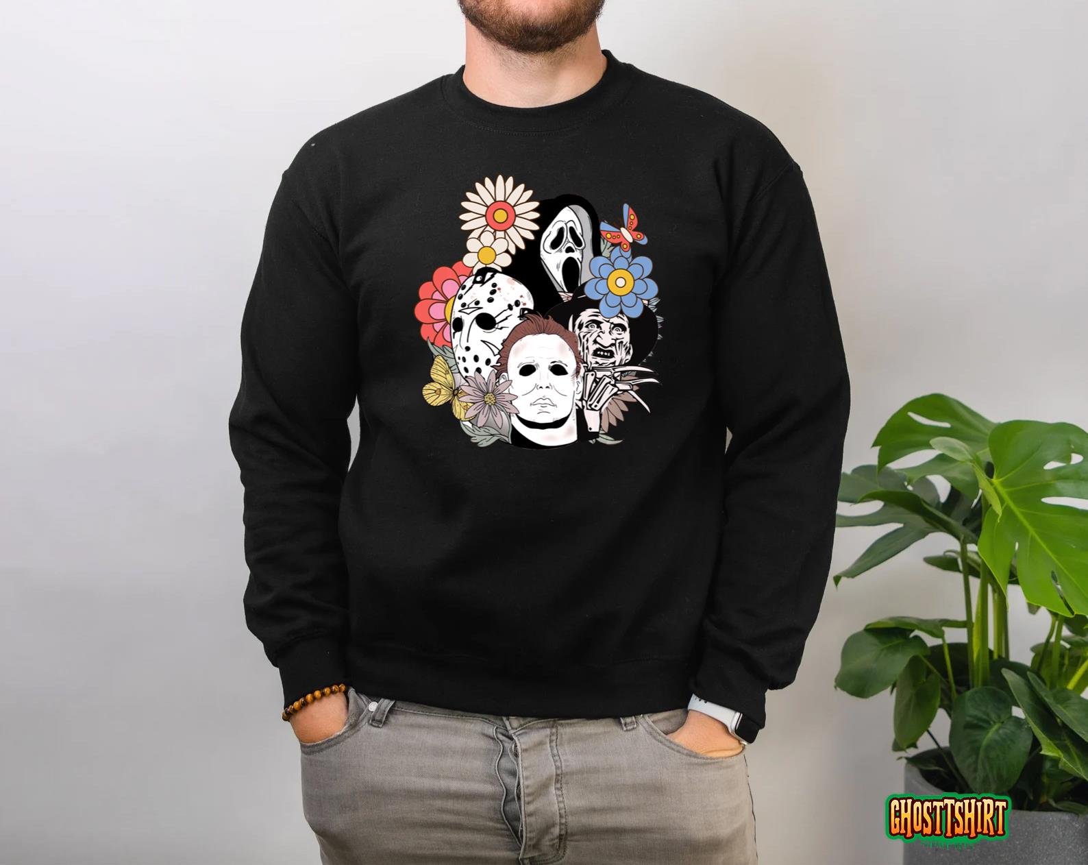 Floral Horror Characters Halloween, Horror Characters Tees Sweatshirt