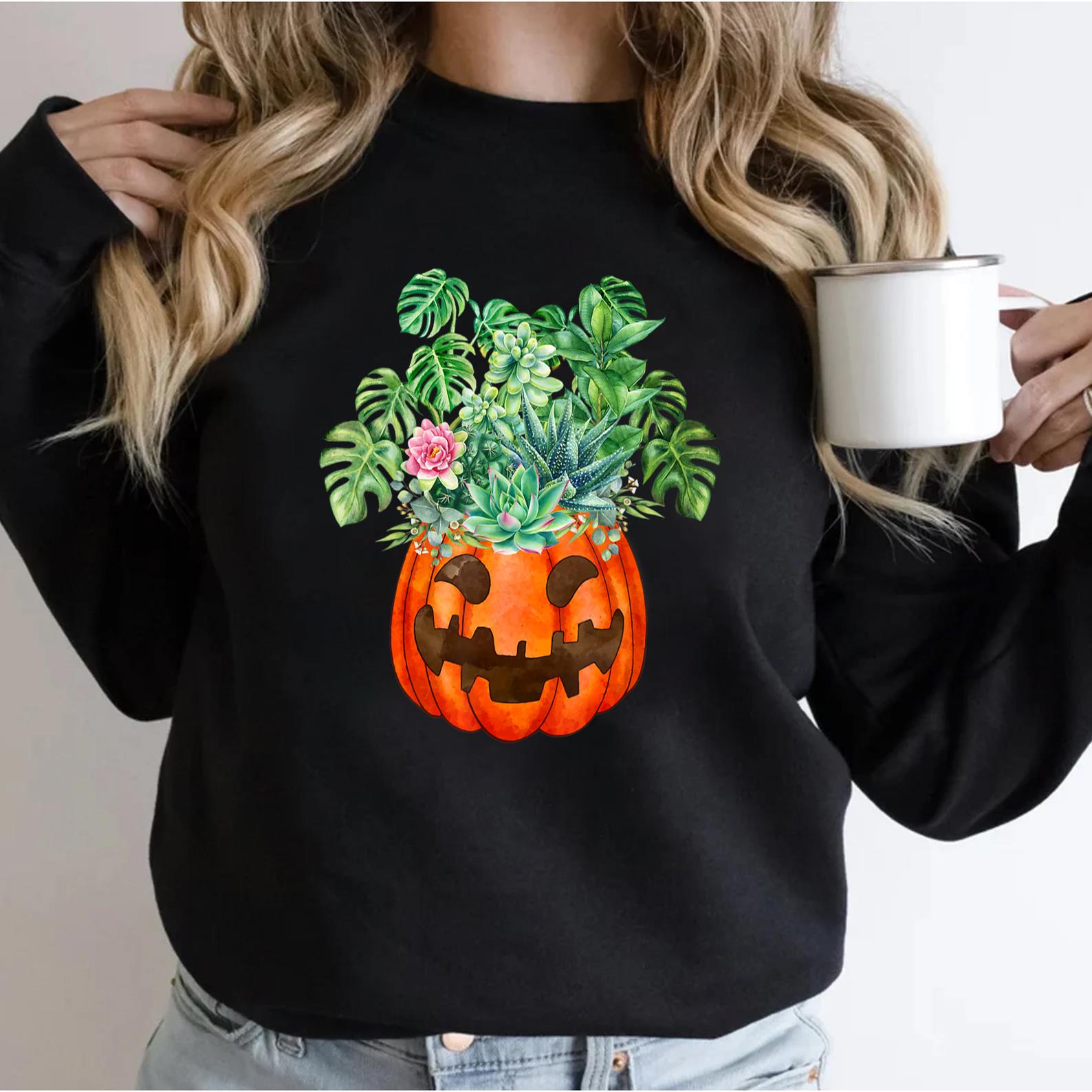 Floral Plant Lover Funny Pumpkin Halloween Costume Women Men T-Shirt