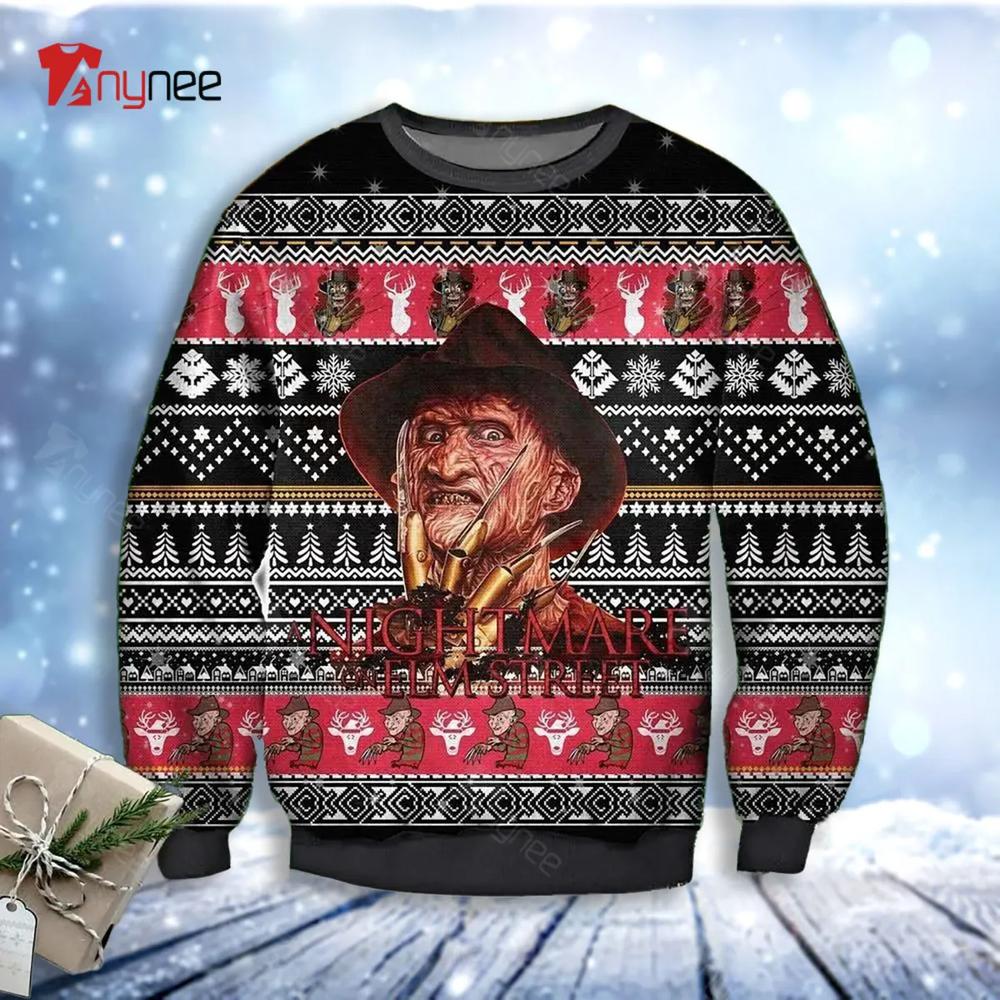 Freddy Krueger A Nightmare On Elm Street Horror Movie Poster Ugly Christmas Sweater- Best Christmas Gifts 2023