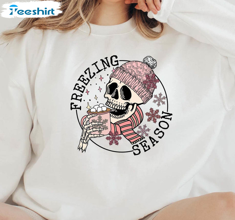 Freezin Season Christmas Shirt, Winter Skull Unisex Hoodie Short Sleeve