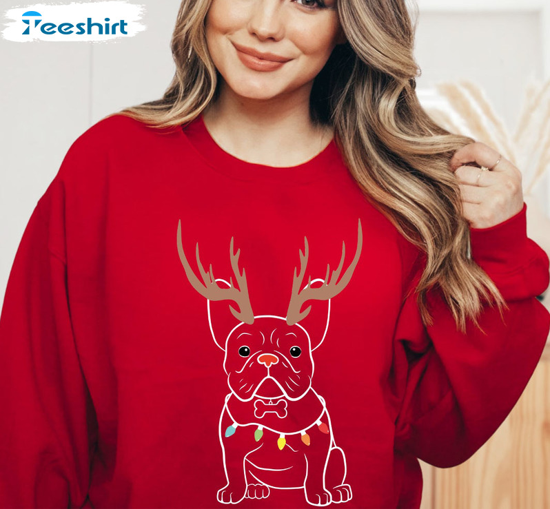 French Bulldog Christmas Lights Shirt, Frenchie Lover Long Sleeve Unisex Hoodie