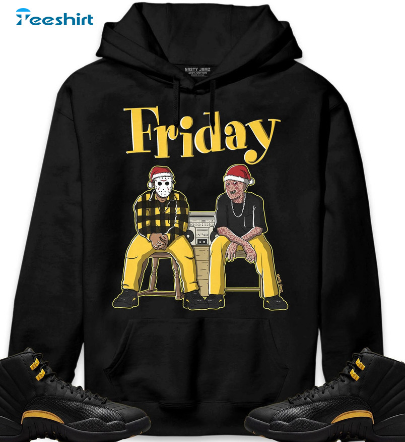 Friday Christmas Shirt, Black Taxi Jordan 12 Unisex Hoodie Long Sleeve