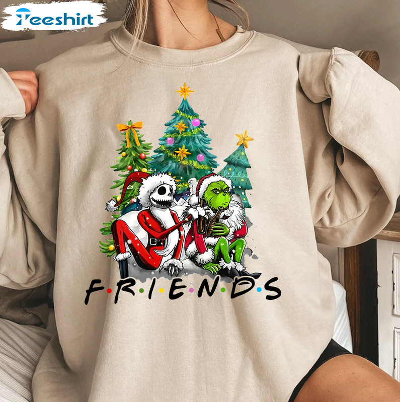 Friends Grinch Jack Skellington Shirt, Grinch Christmas Crewneck Long Sleeve