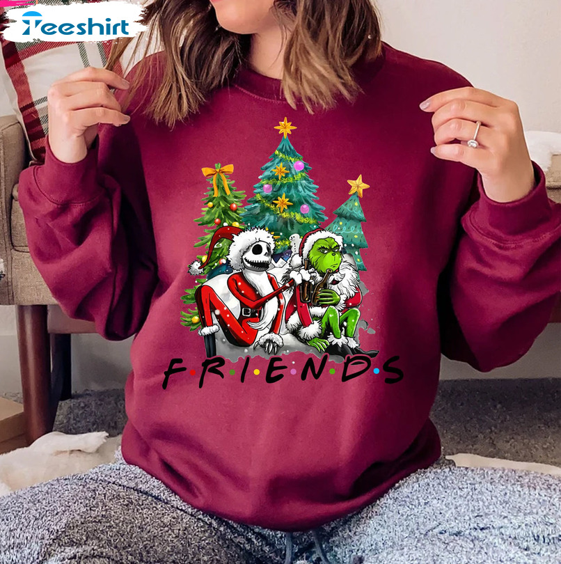 Friends Grinch Jack Skellington Shirt, Grinch Christmas Crewneck Long Sleeve