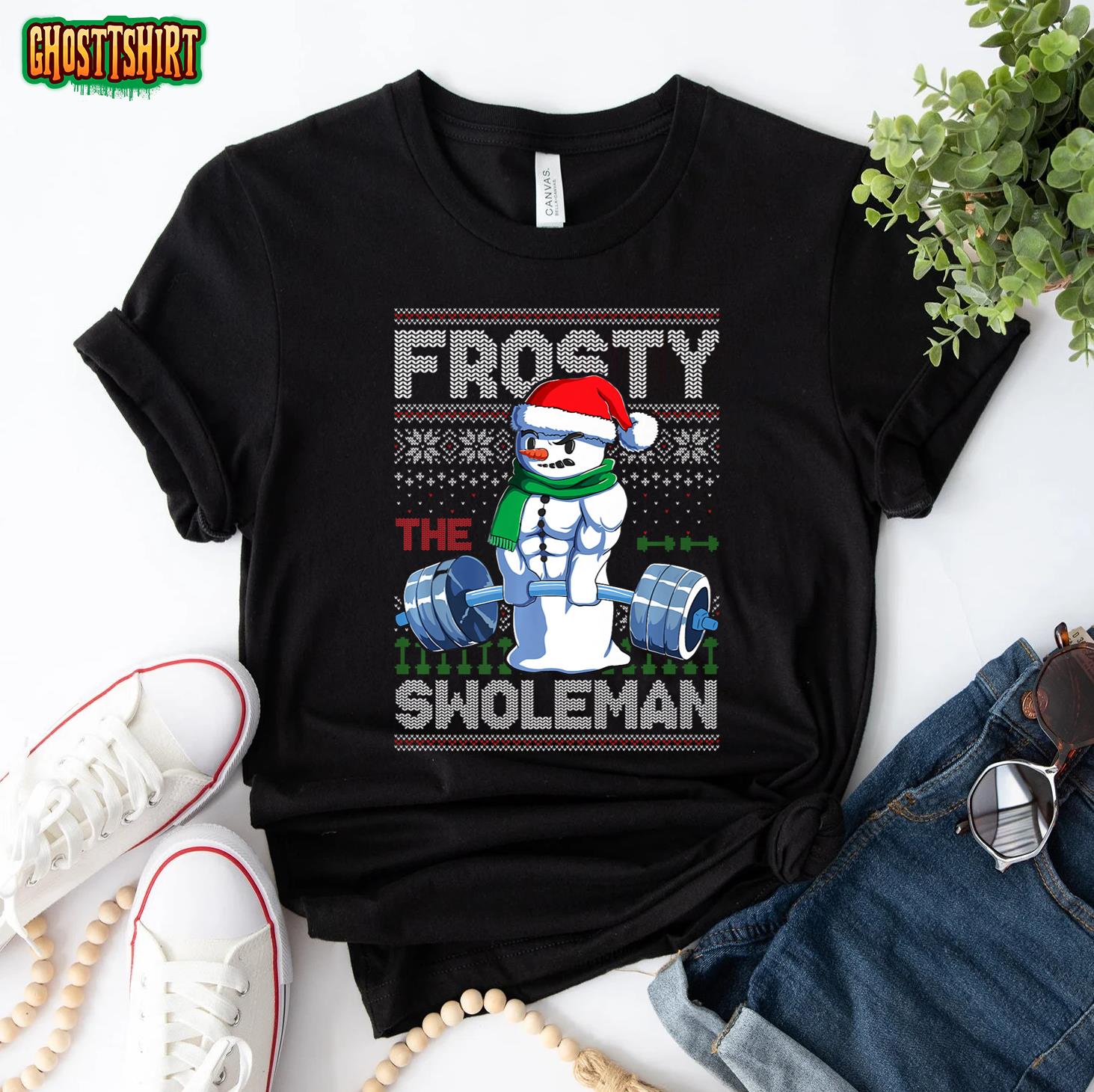 Frosty the Swoleman Ugly Christmas Sweater Funny Snowman Gym T-Shirt