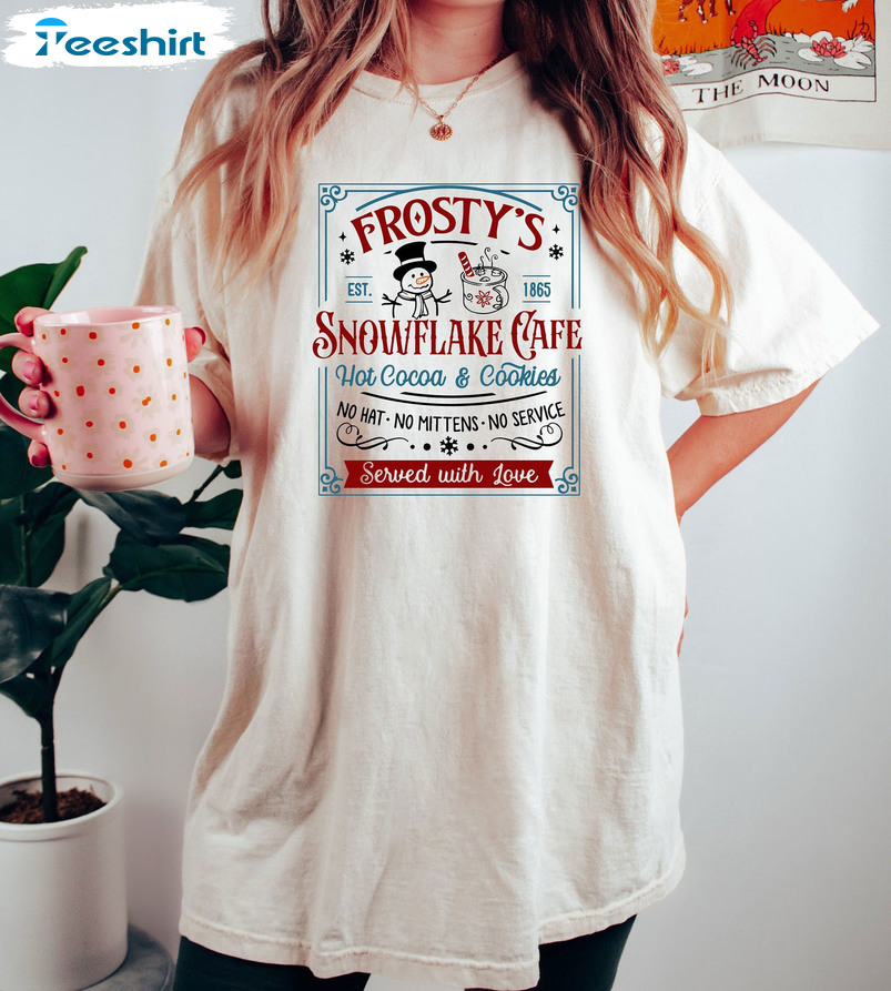 Frosty’s Snowflake Cafe Shirt, Christmas Vibes Short Sleeve Tee Tops