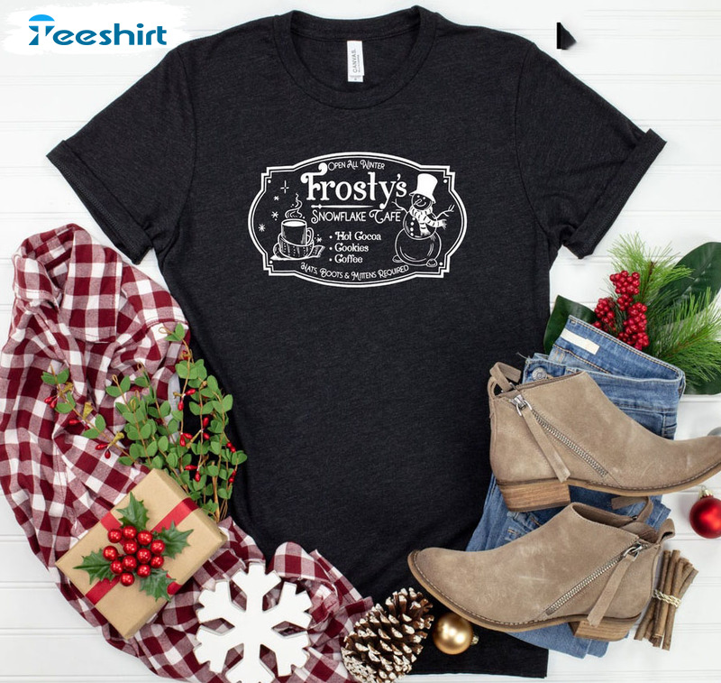 Frosty’s Snowflake Cafe Shirt, Vintage Christmas Long Sleeve Unisex T-shirt