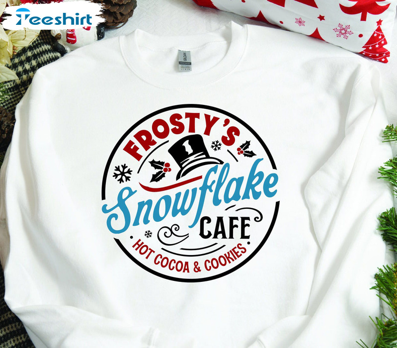 Frosty’s Snowflake Cafe Sweatshirt, Christmas Cocoa And Cookie Crewneck Long Sleeve