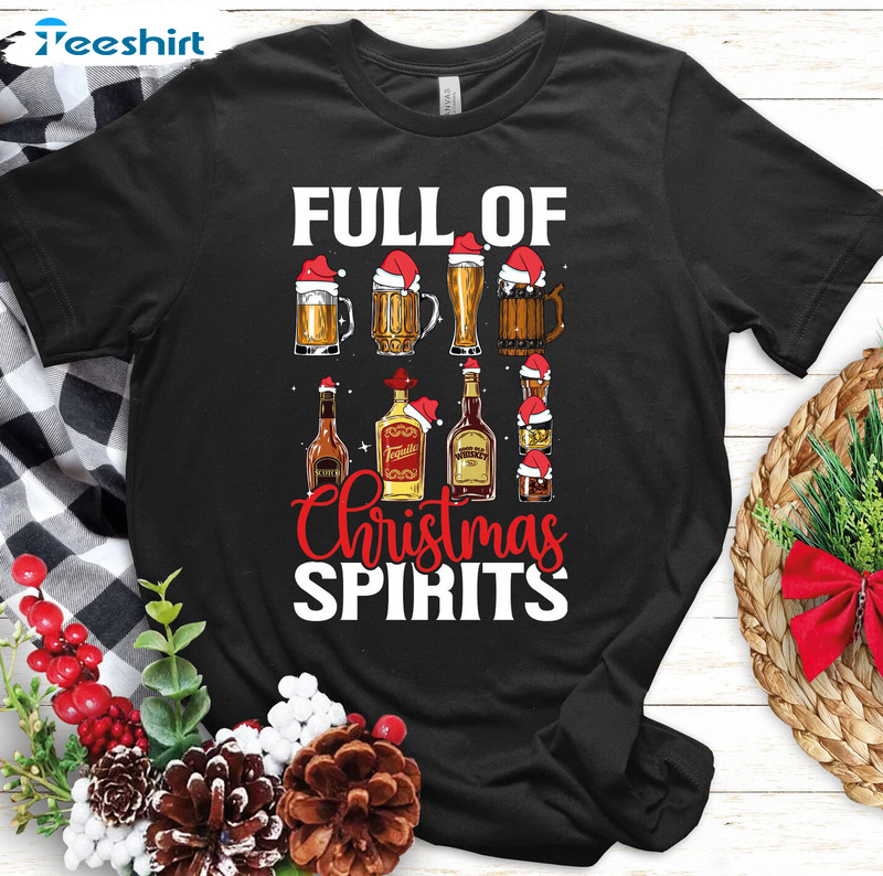 Full Of Christmas Spirits Shirt – Christmas Wine Tee Tops Long Sleeve