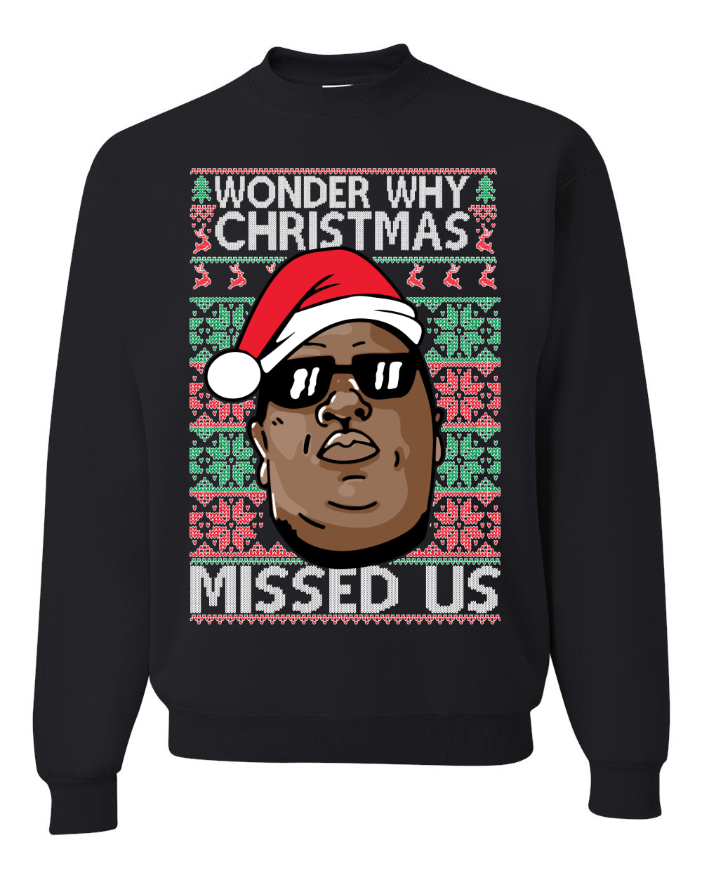 Funny Biggie Wonder Why Christmas Missed Us Ugly Christmas Sweater Unisex Crewneck Graphic Sweatshirt- Best Christmas Gifts 2023