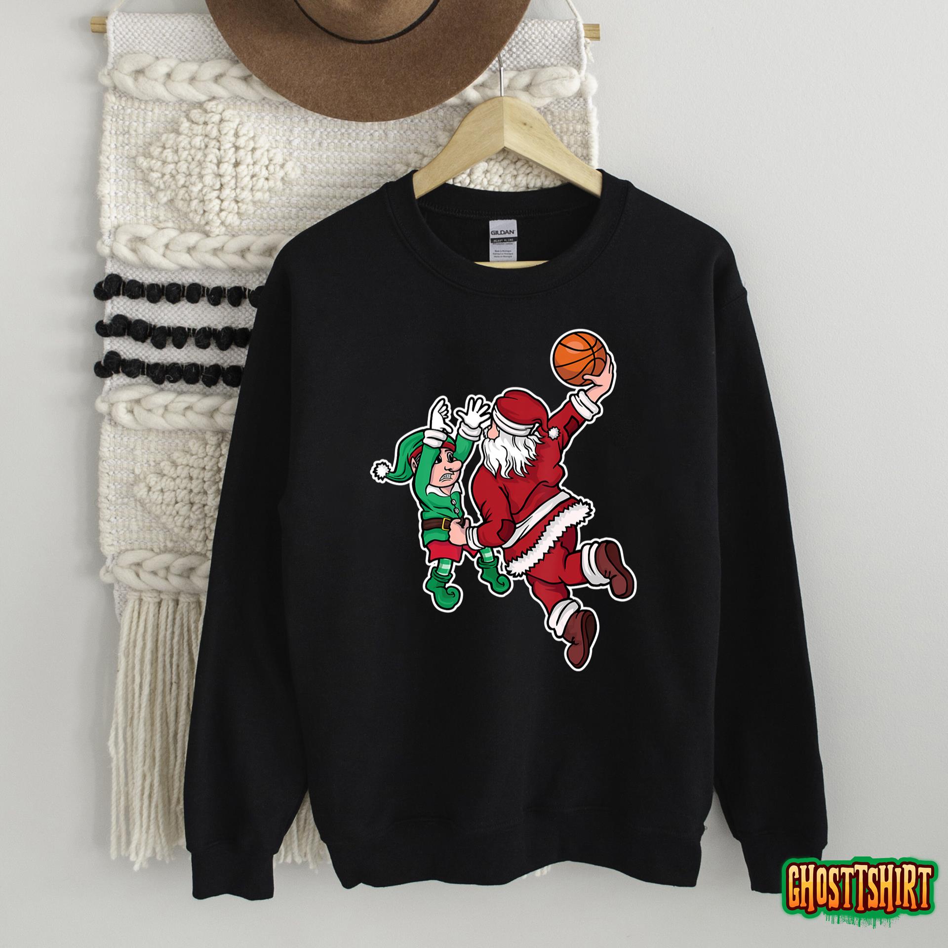 Funny Christmas Basketball Player Santa Claus Dunk Xmas T-Shirt