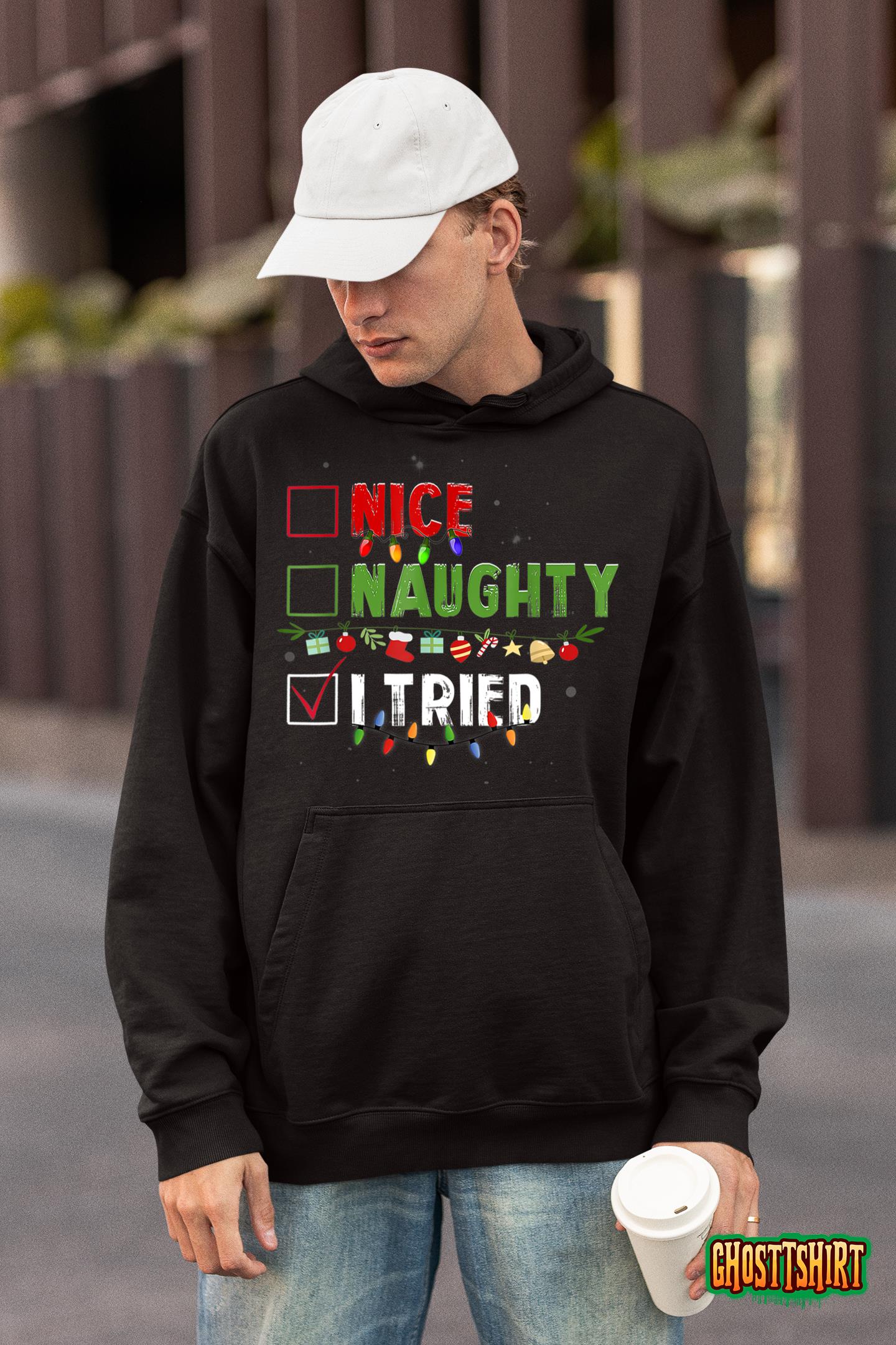 Funny Christmas Shirt Nice Naughty I Tried Holiday Xmas 2022 T-Shirt