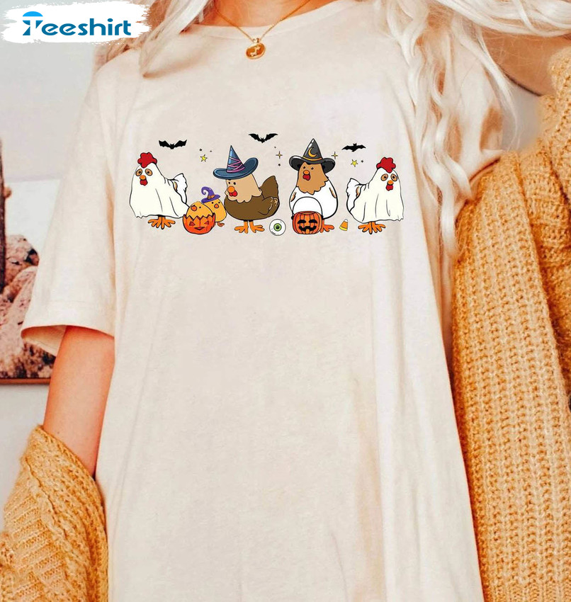 Funny Ghost Chicken Shirt, Halloween Farm Long Sleeve Unisex T Shirt