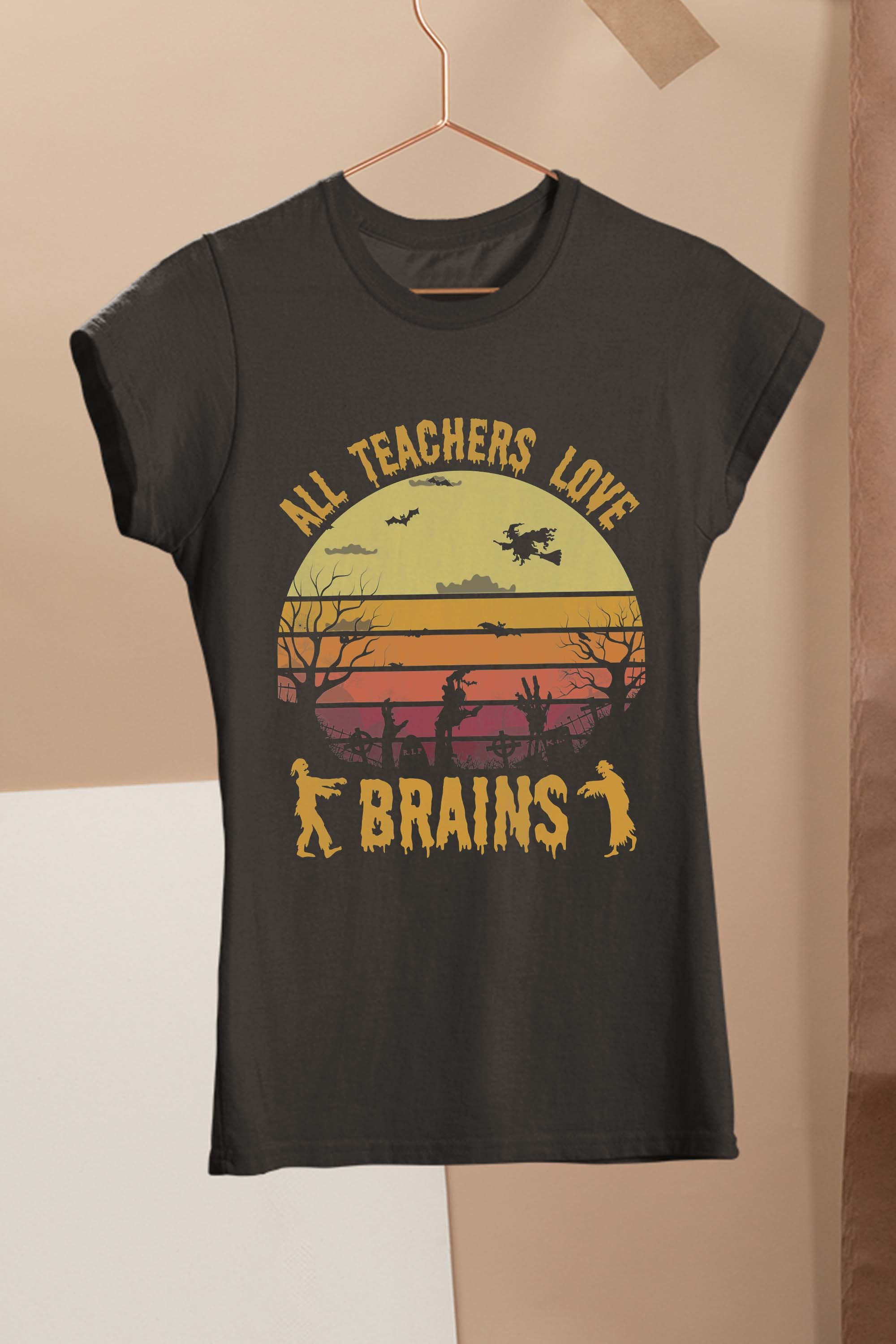 Funny Halloween Costume Teacher Love Brains Zombie T-Shirt