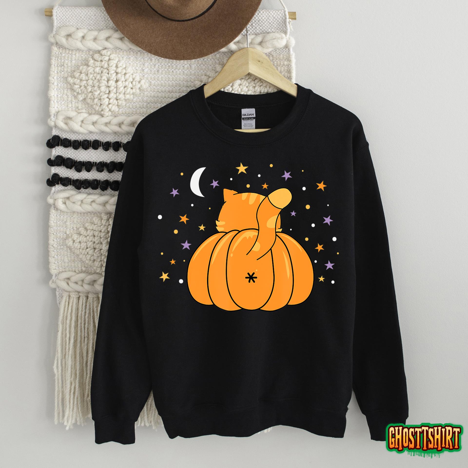 Funny Halloween Orange Pumpkin Cat Butt For Cat Lovers Sweatshirt