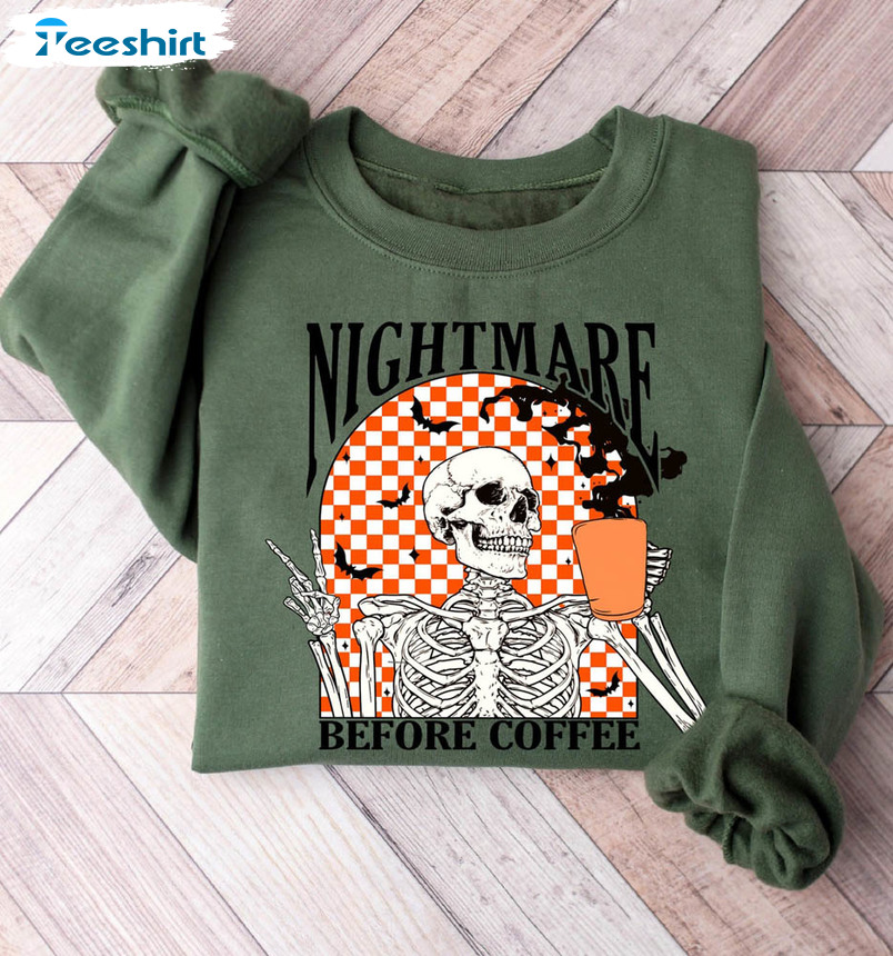 Funny Halloween Shirt, Coffee Fall Skeleton Crewneck Unisex T-shirt