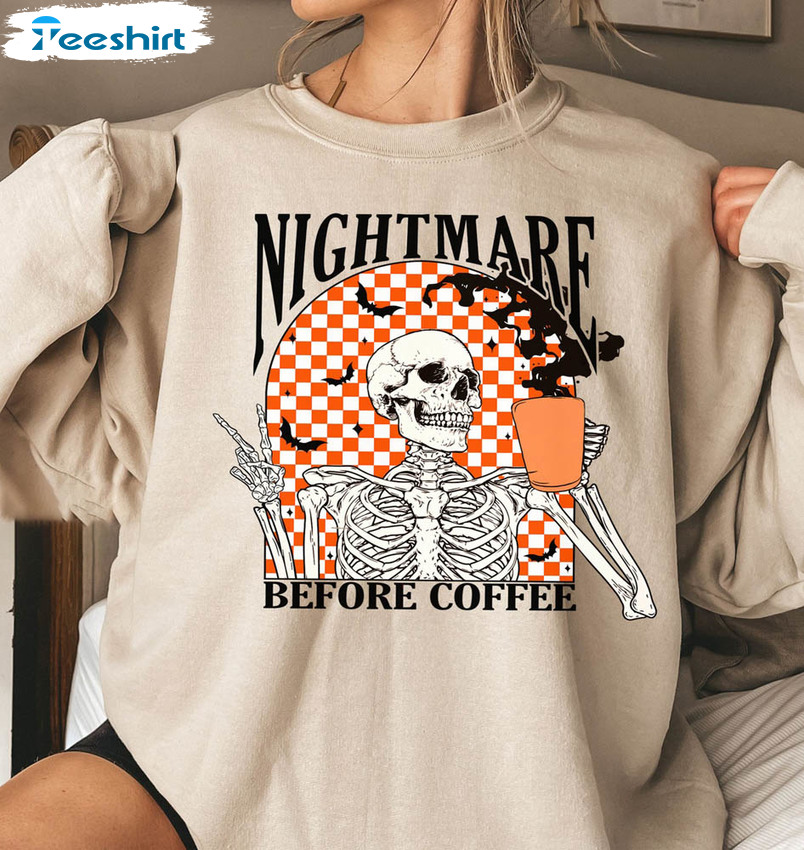 Funny Halloween Shirt, Coffee Fall Skeleton Crewneck Unisex T-shirt