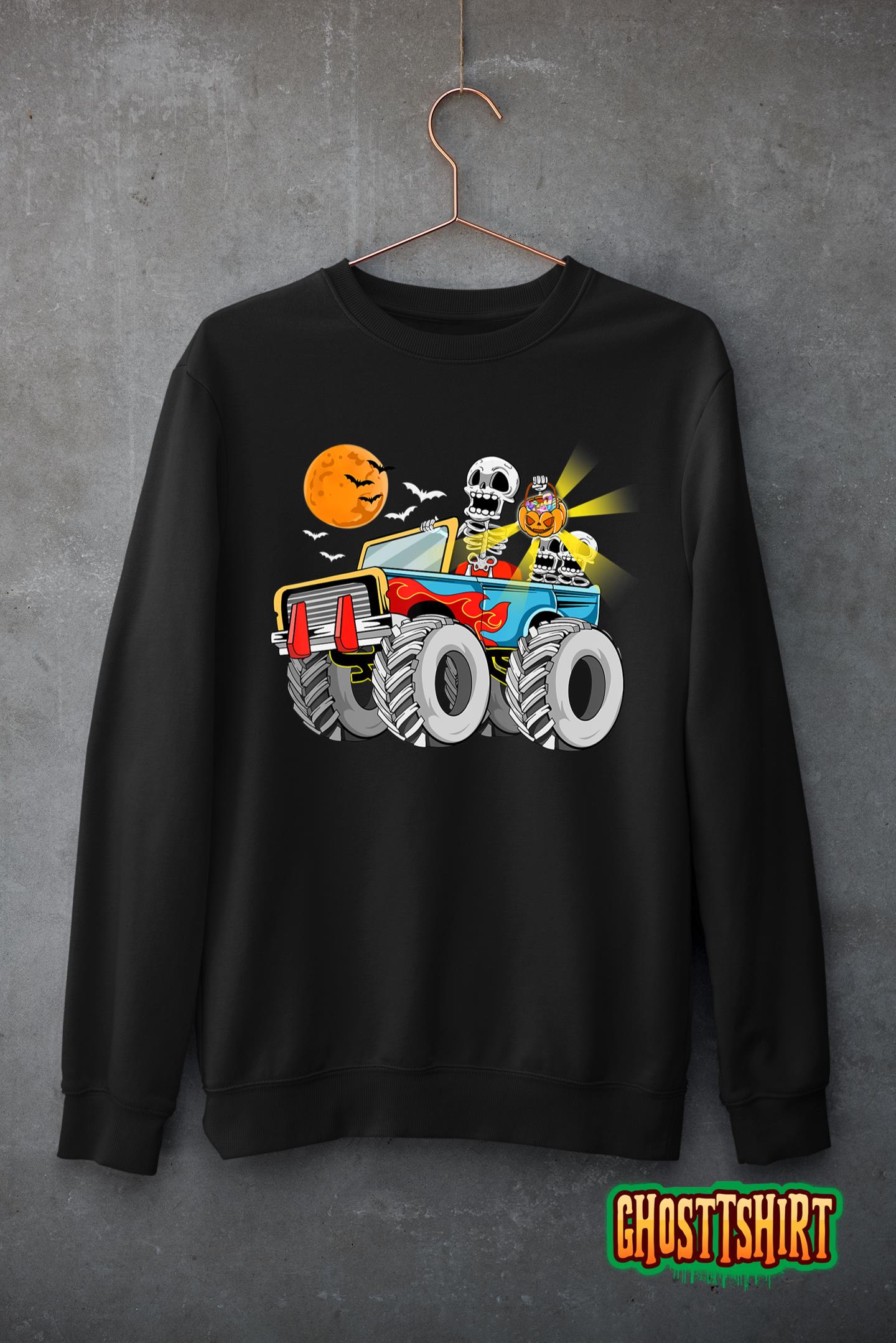 Funny Halloween Skeleton Monster-Truck Kids Boys Toddler T-Shirt