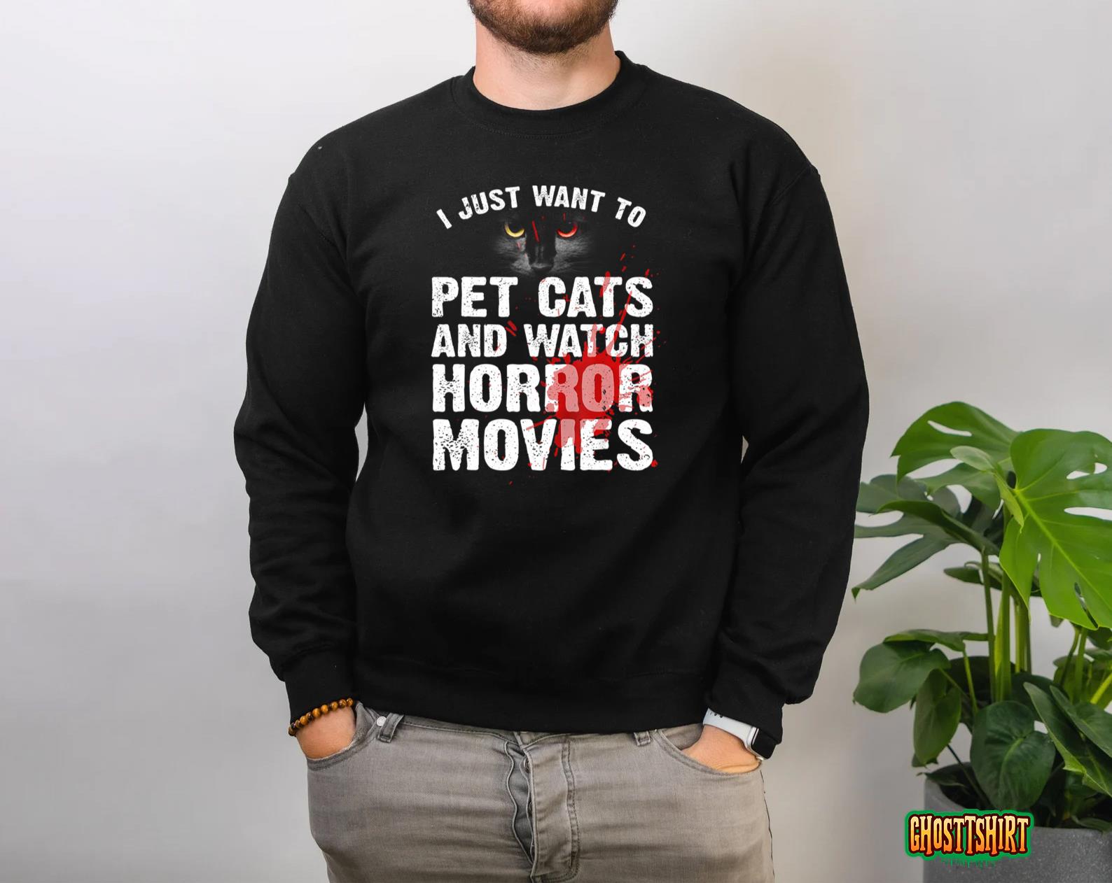 Funny Horror Movie For Men Women Cat Lover Halloween Movie Sweatshirt