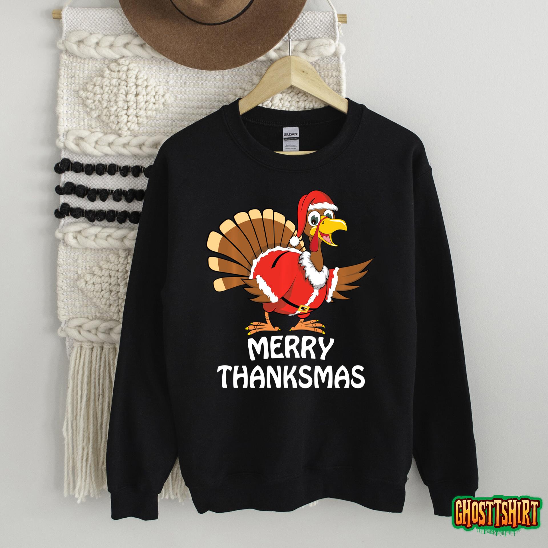 Funny Merry Thanksmas Happy Thanksgiving Merry Christmas T-Shirt