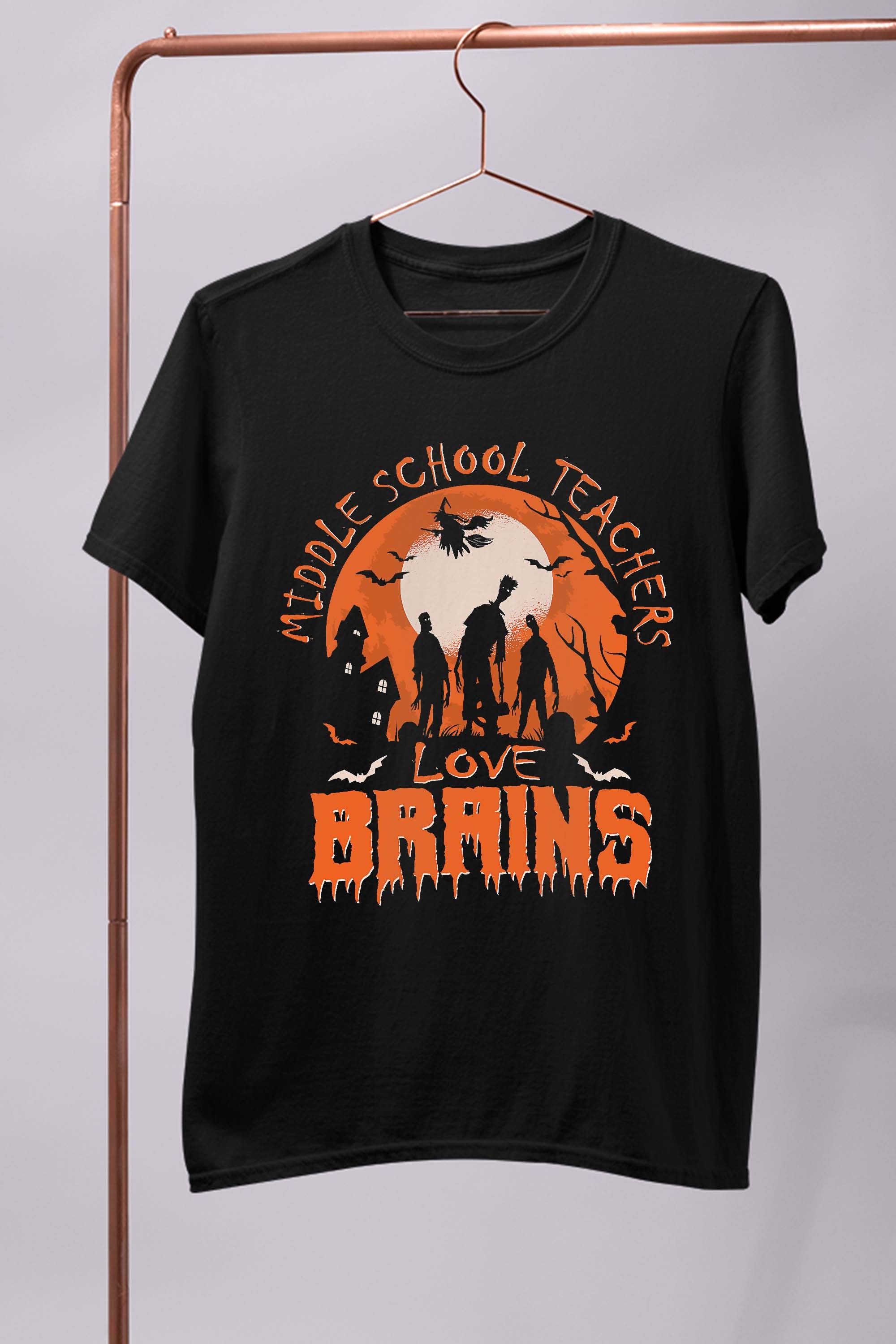 Funny Middle School Teachers Love Brains Halloween Teacher T-Shirt