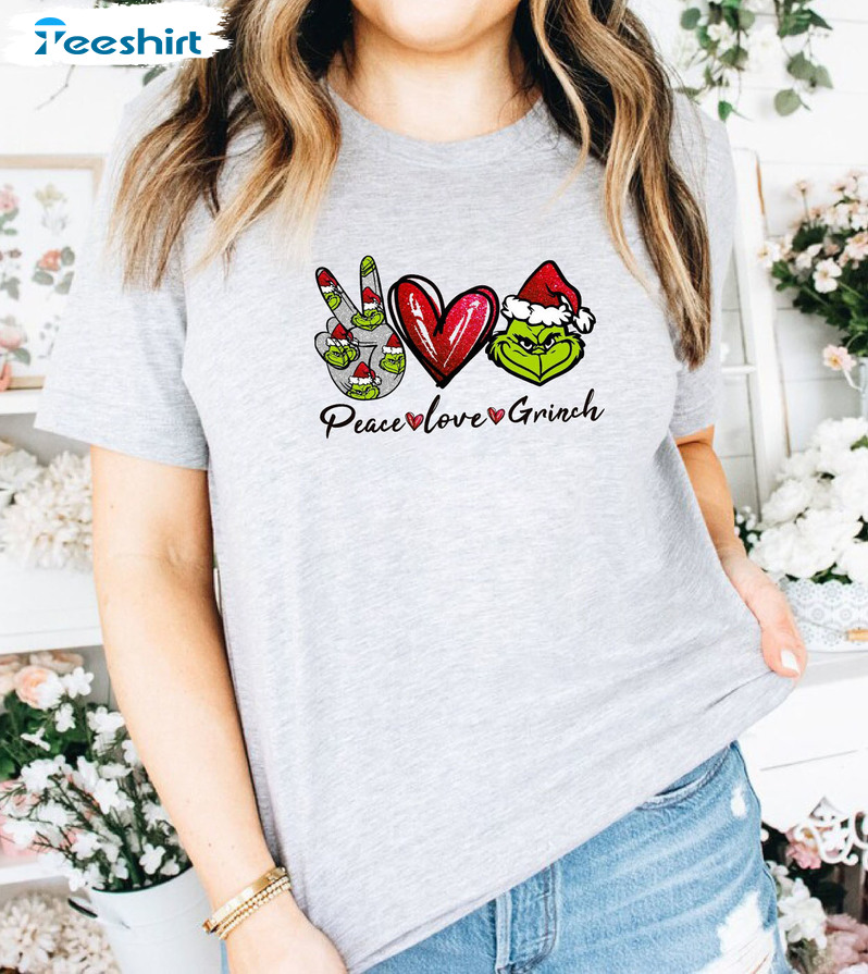 Funny Peace Love Grinch Shirt, Christmas Movies Grinchmas Sweatshirt, Hoodie, Long Sleeve