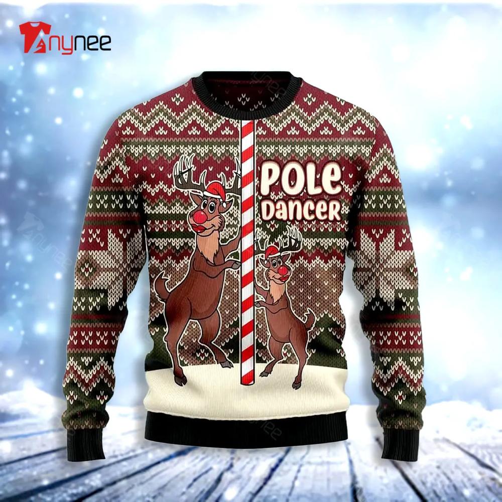 Funny Pole Dancer Reindeer Ugly Christmas Sweater- Best Christmas Gifts 2023