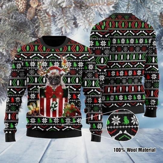 Funny Pug In The Gift Box Ugly Christmas Sweater | For Men & Women | Adult | US1145- Best Christmas Gifts 2023