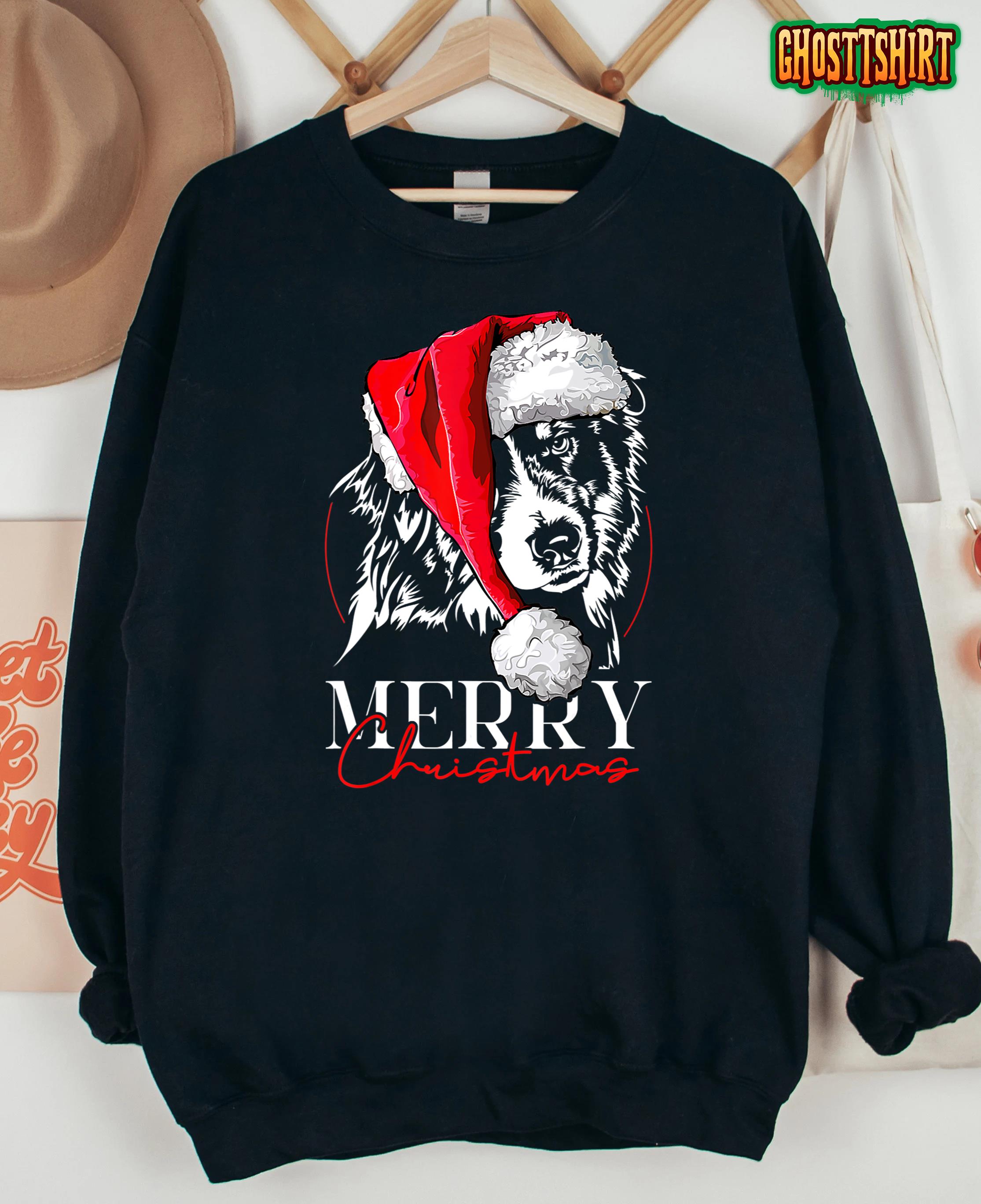 Funny Santa Aussie Australian Shepherd Merry Christmas dog T-Shirt