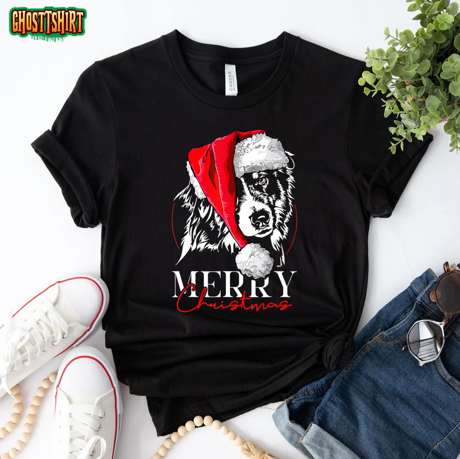 Funny Santa Aussie Australian Shepherd Merry Christmas dog T-Shirt