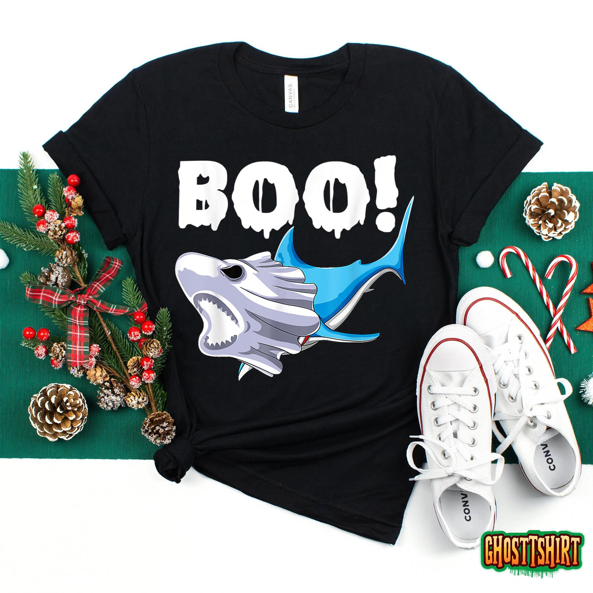 Funny Shark Halloween Boo Spooky Ghost Costume Boys Kids T-Shirt