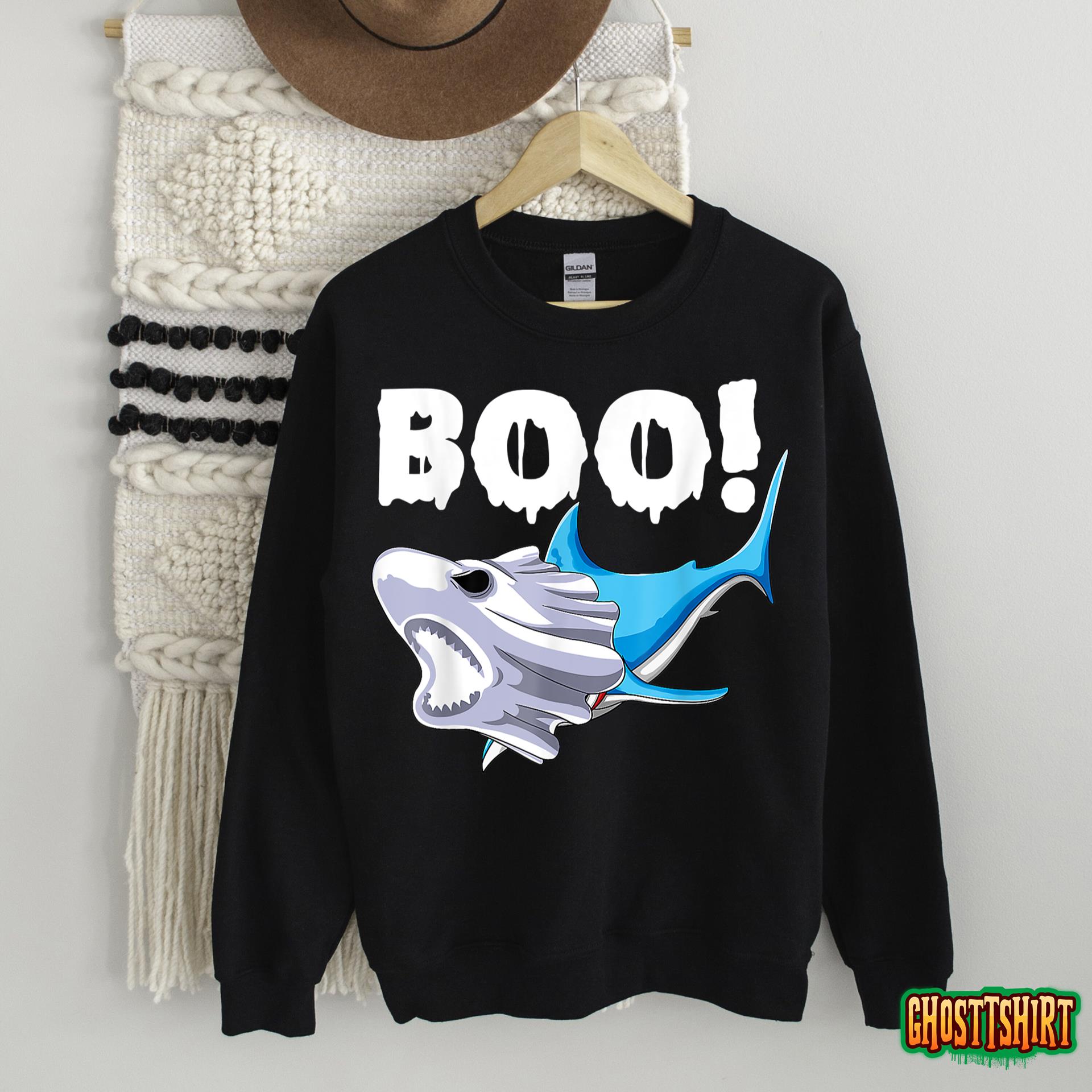 Funny Shark Halloween Boo Spooky Ghost Costume Boys Kids T-Shirt