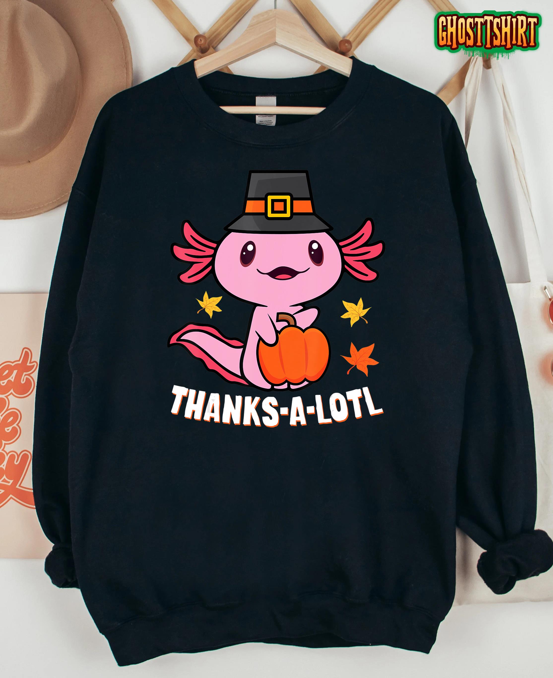 Funny Thanksgiving Axolotl Thanks A Lotl Pumpkin Kid Toddler T-Shirt