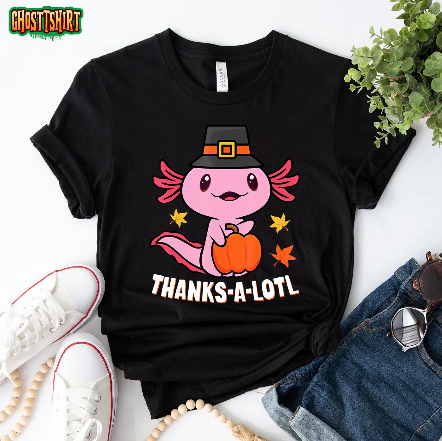 Funny Thanksgiving Axolotl Thanks A Lotl Pumpkin Kid Toddler T-Shirt