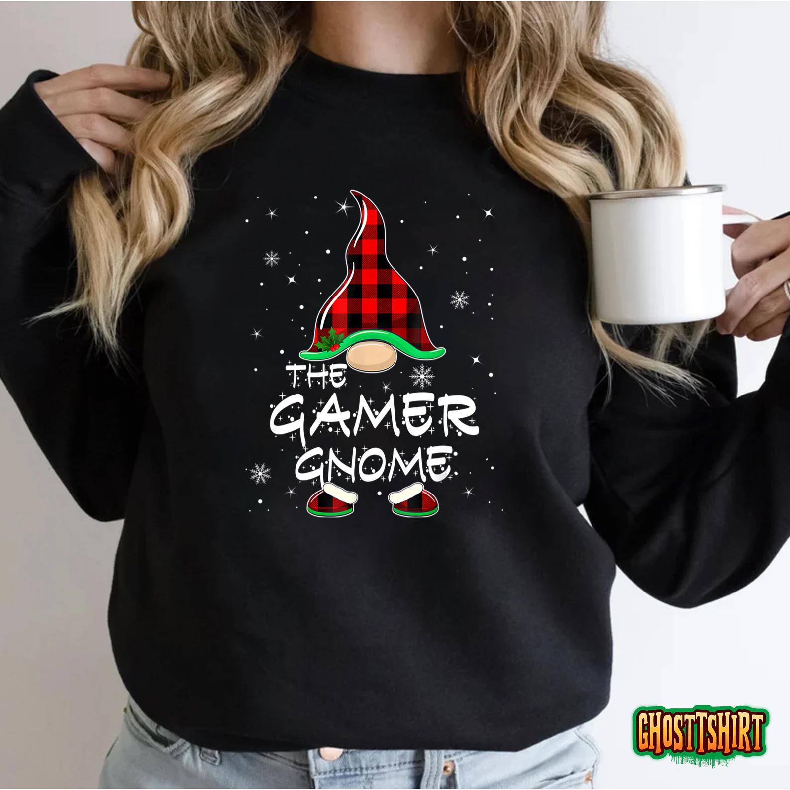 Funny The Gamer Gnome Red Buffalo Plaid Christmas Pajama T-Shirt