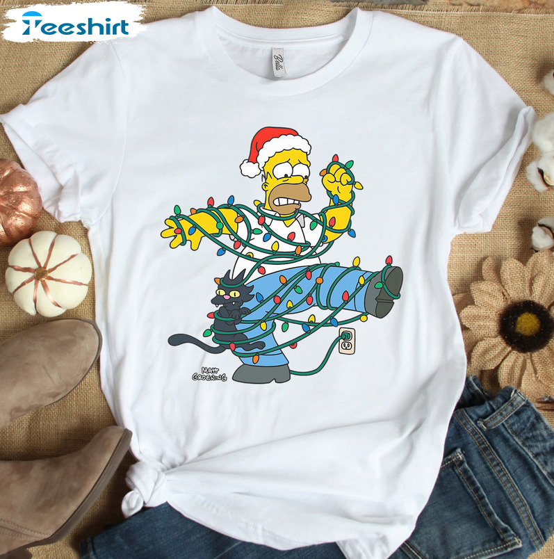 Funny The Simpsons Homer And Snowball Shirt, Christmas Lights Tee Tops Hoodie