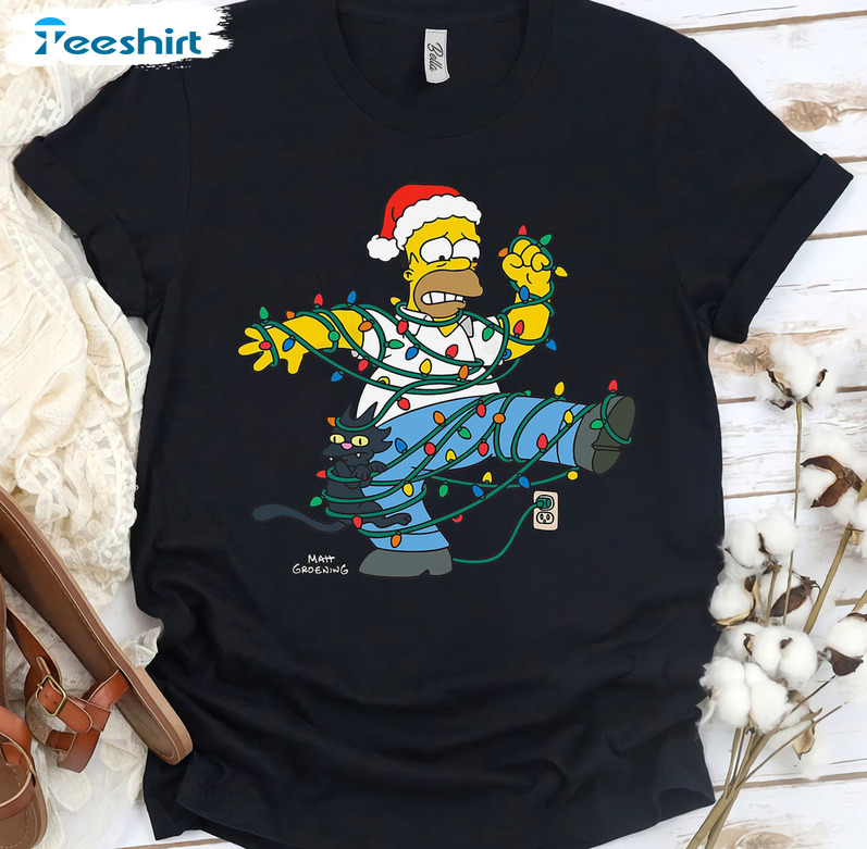 Funny The Simpsons Homer And Snowball Shirt, Christmas Lights Tee Tops Hoodie