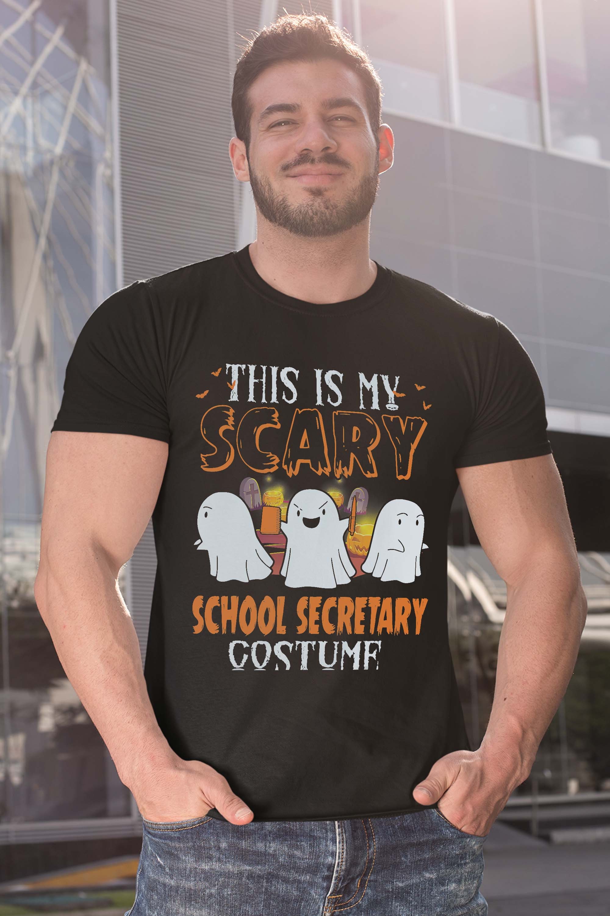 Funny This is My Scary School Secretary Halloween Costume Ghost Boo Gift T-Shirt