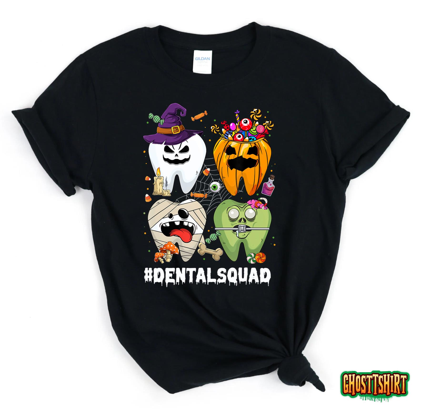 Funny Tooth Teeth Dental Squad Spooky Halloween Vibes T-Shirt