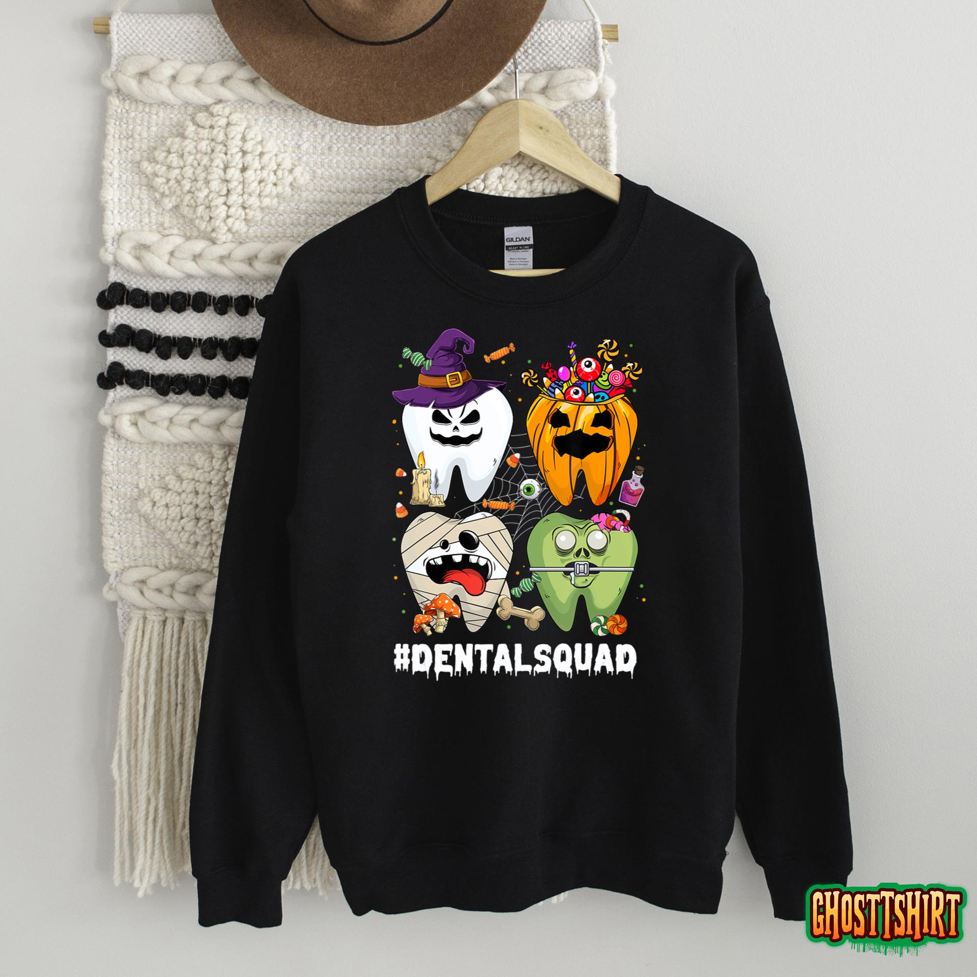 Funny Tooth Teeth Dental Squad Spooky Halloween Vibes T-Shirt