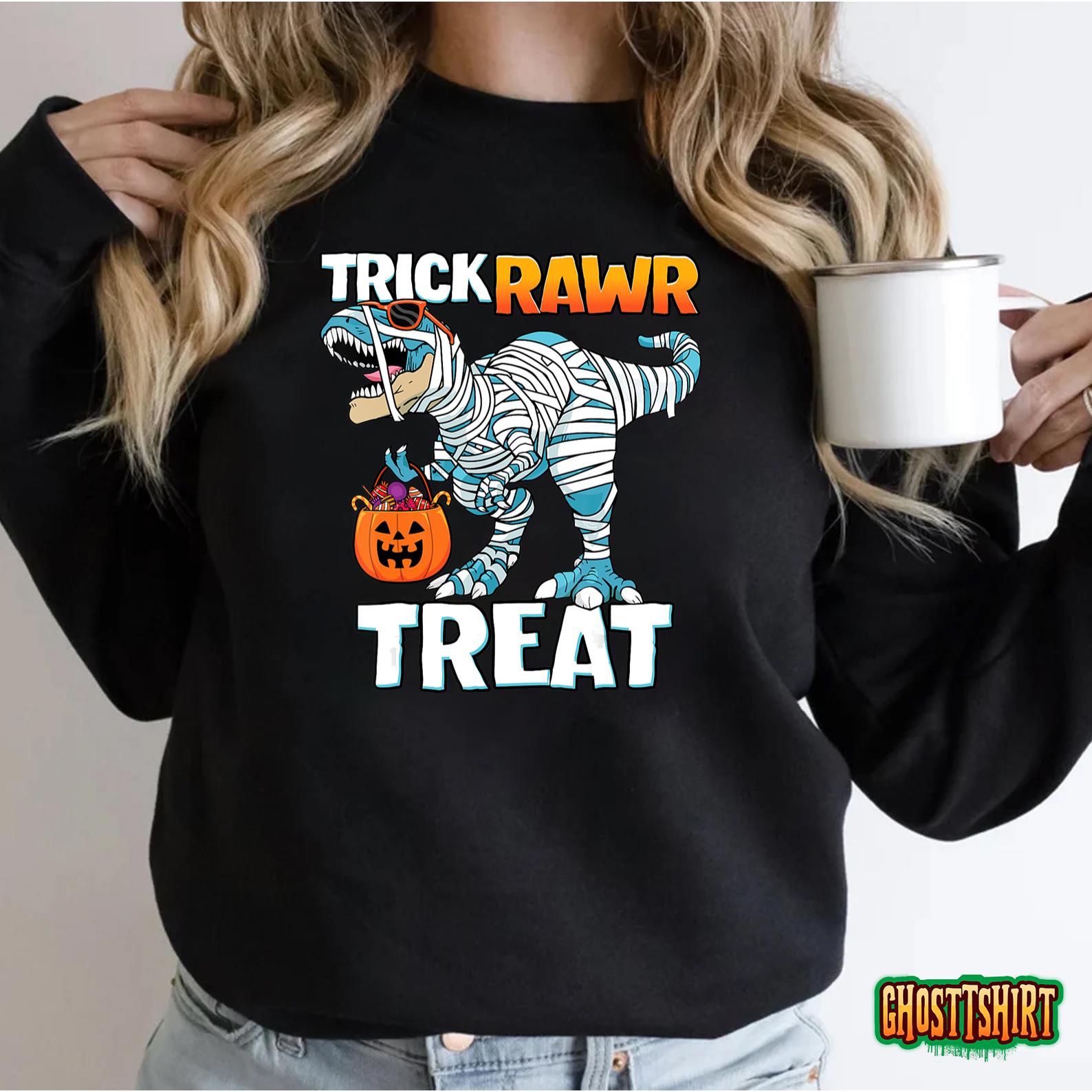 Funny Trick Rawr Treat Halloween T-Rex Dinosaur Toddler Boys T-Shirt