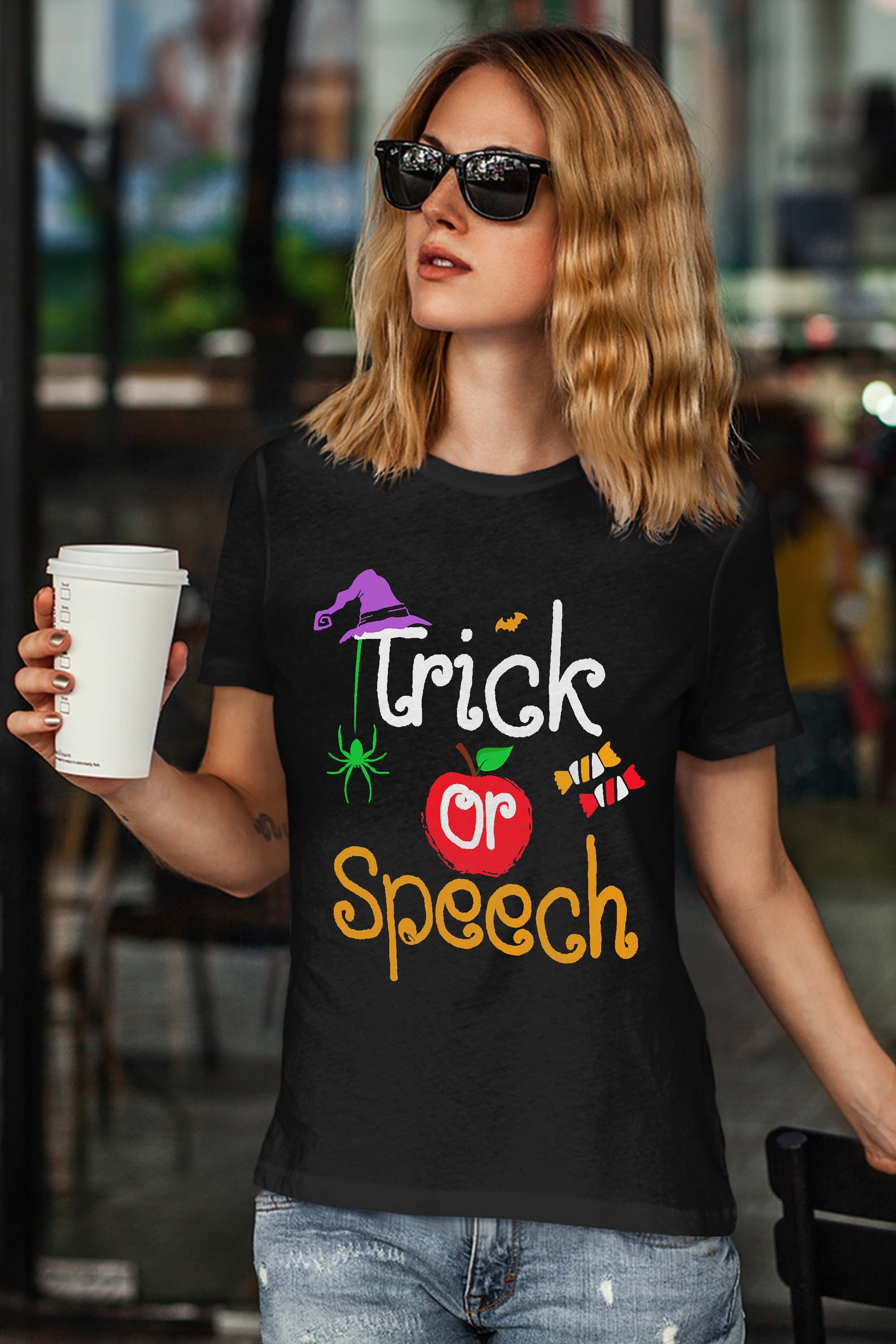 Funny Tricks Or Speech Languages Teacher Halloween Costume Gift T-Shirt