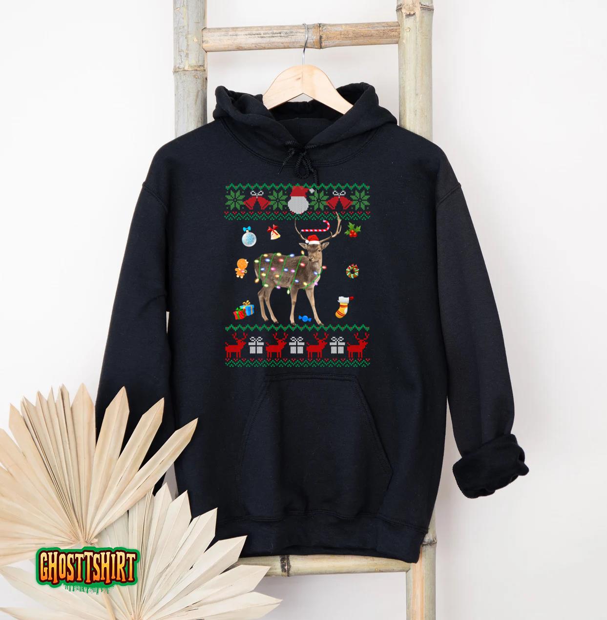 Funny Ugly Xmas Sweater Animals Lights Christmas Elk Pullover Hoodie