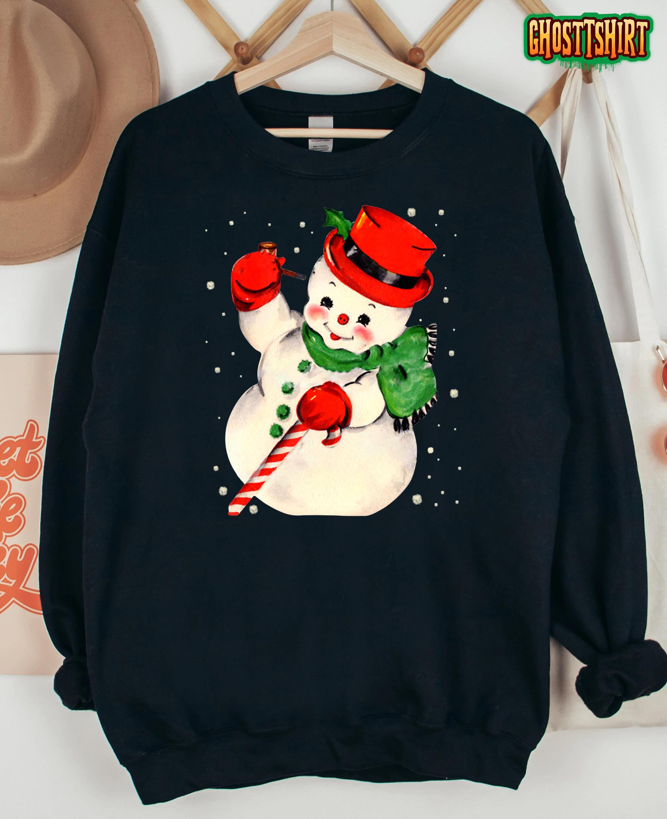 Funny Vintage Snowman Matching Family Christmas Pajamas Kids T-Shirt