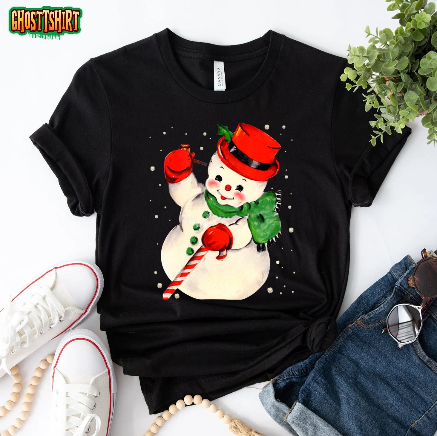 Funny Vintage Snowman Matching Family Christmas Pajamas Kids T-Shirt