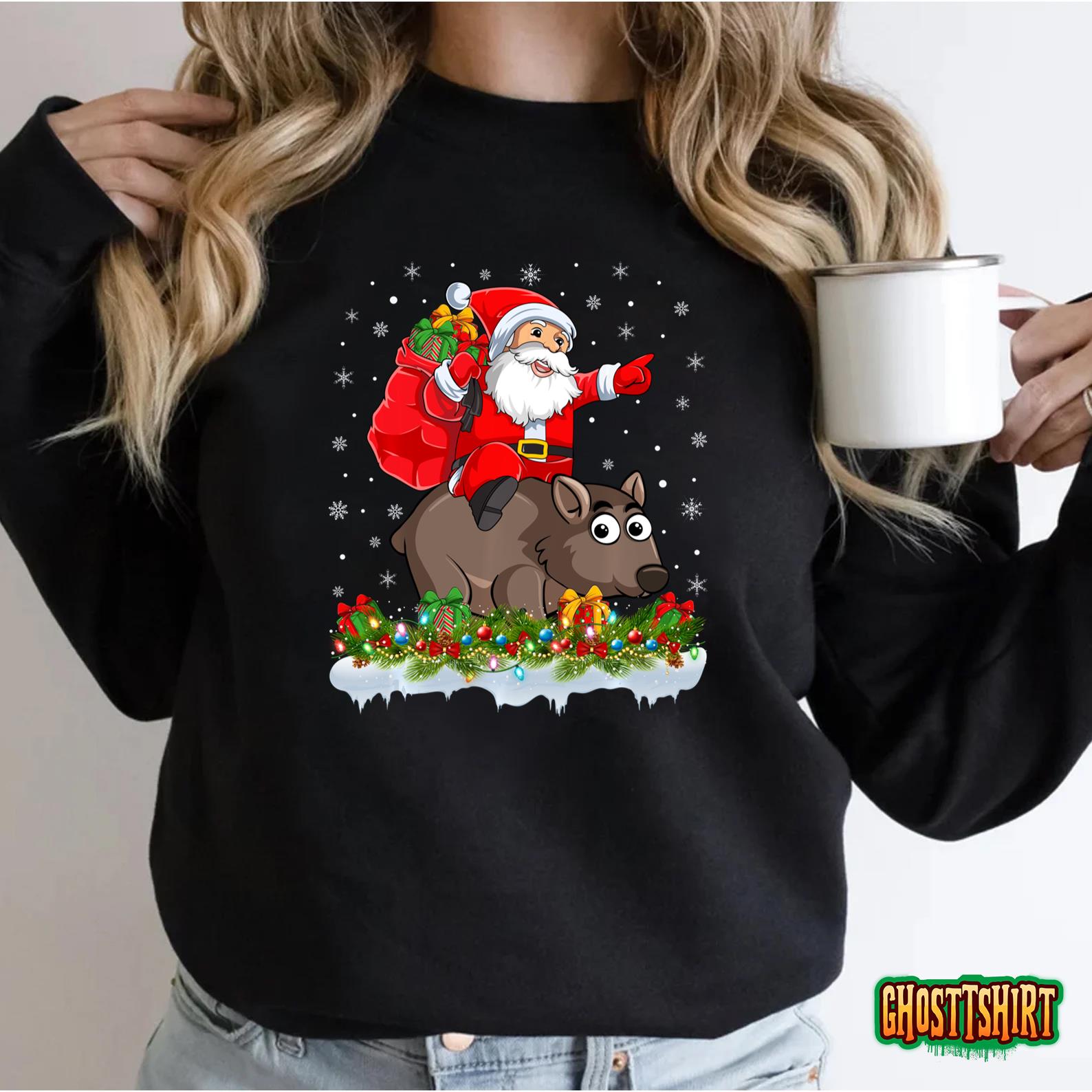 Funny Wombat Lover Santa Riding Wombat Christmas Sweatshirt