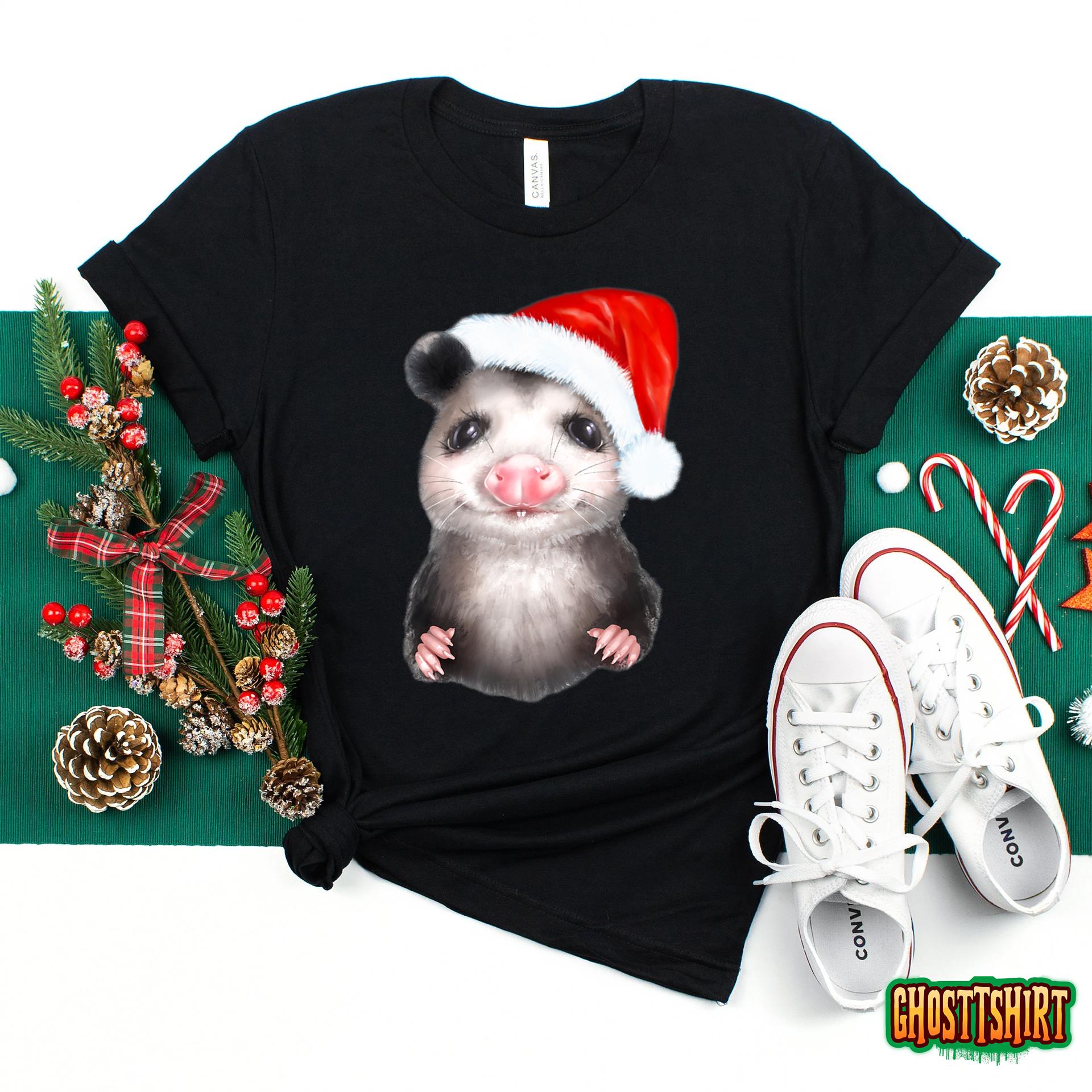 Funny Xmas Possum Lovers Cute Opossum Santa Hat Christmas Sweatshirt