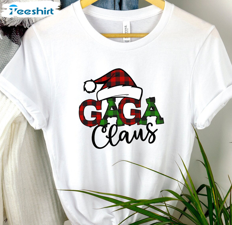 Gaga Claus Shirt , Merry Christmas Buffalo Paid Tee Tops Short Sleeve